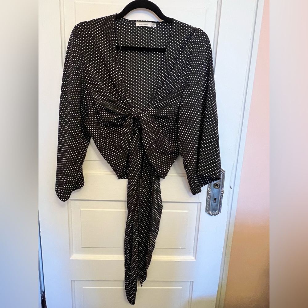 Polka dot tie front blouse